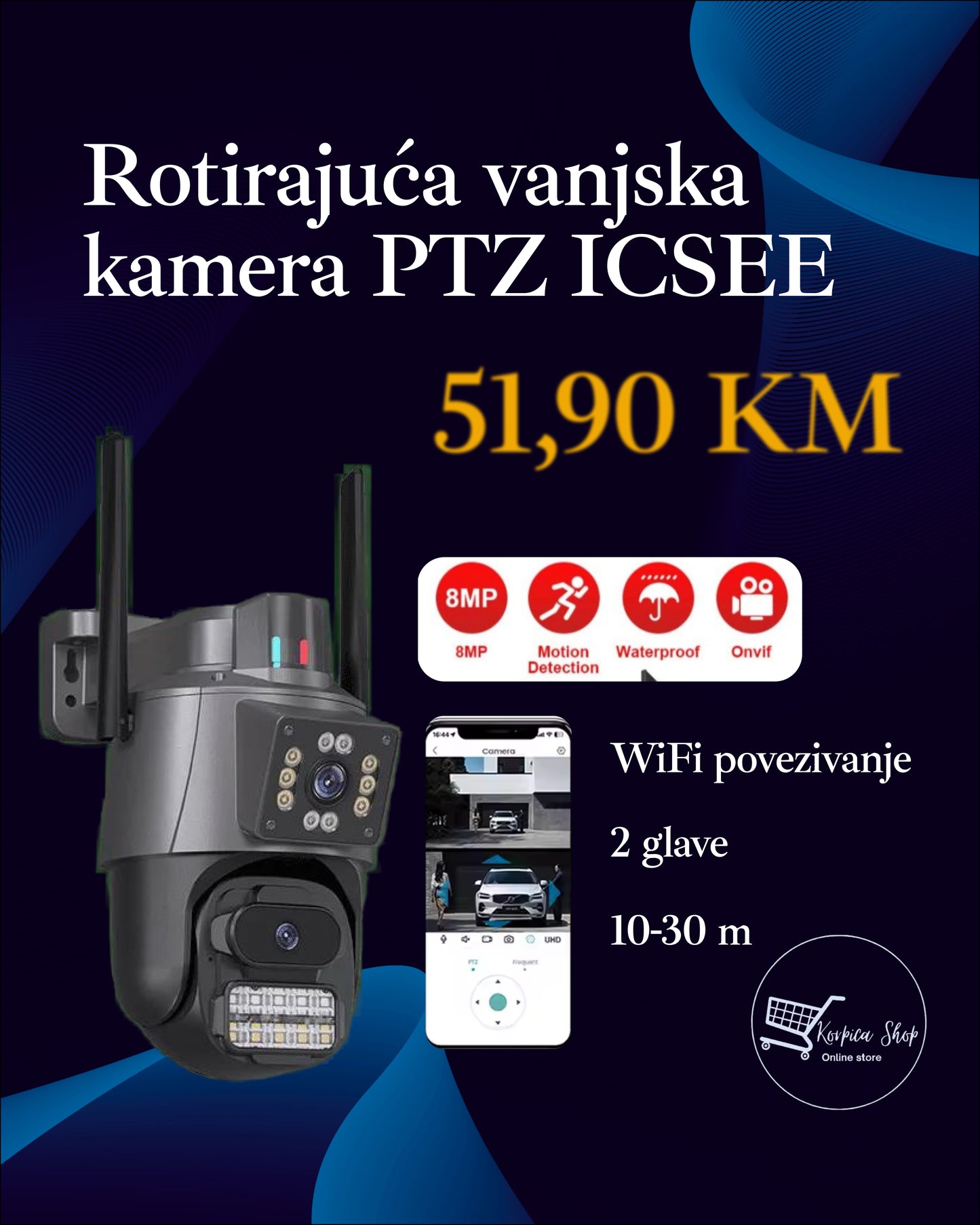 Rotirajuća vanjska PTZ ICSEE kamera sa dvije glave